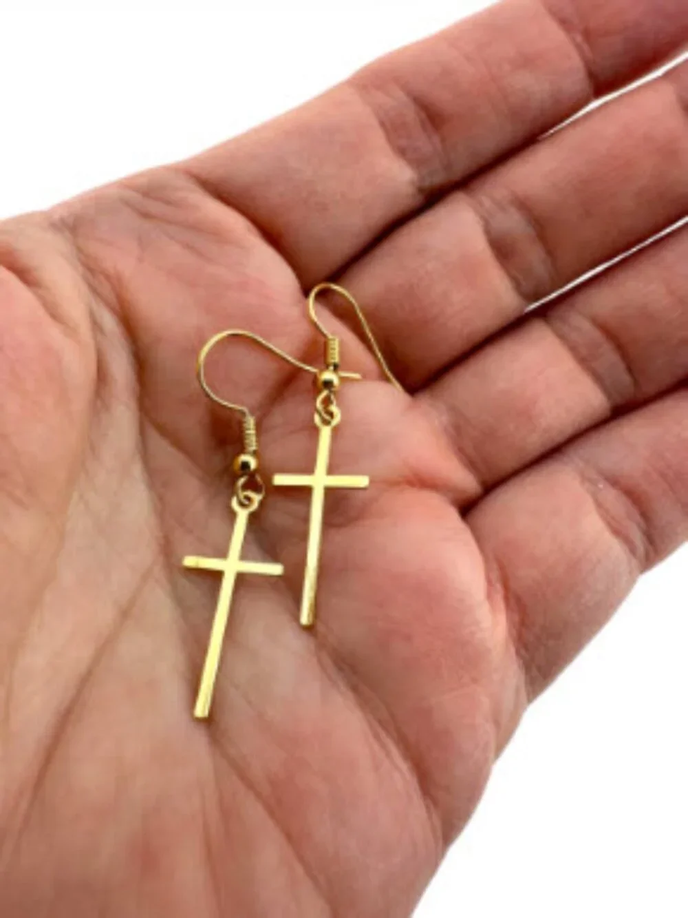 18K Gold Filled Cross Earrings Minimalist Christian Dangle Earrings